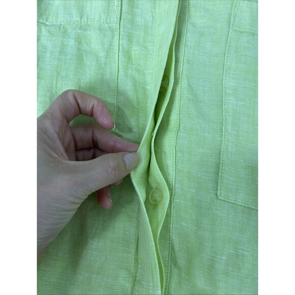 Chico's Button Up Tunic Shirt Size 1 Green 100% Linen Sleeveless Longline Slit - Picture 11 of 12